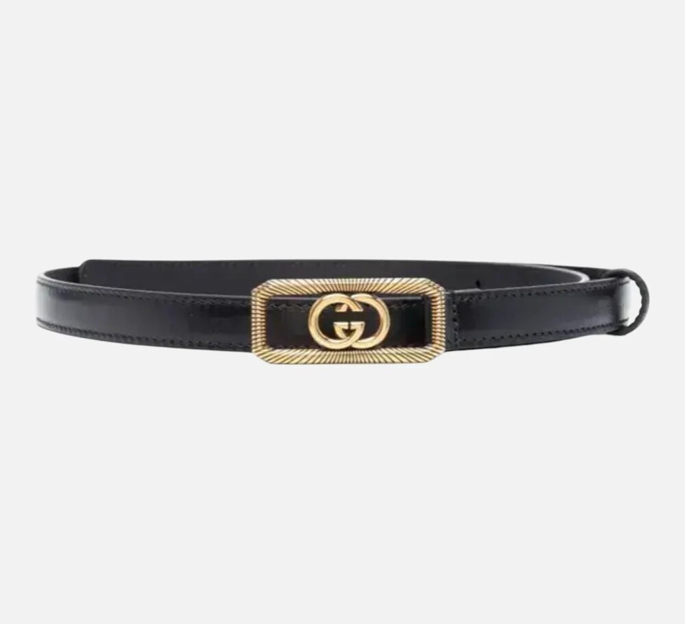 6096 - Gucci GG Buckle Leather Belt in Black - Size 95 - NWT